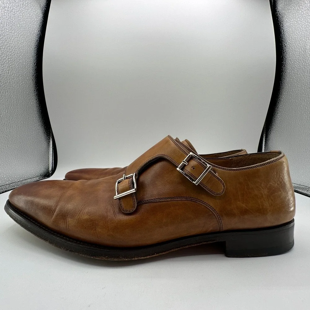 Magnanni Double Buckle‎ Monk Strap Shoes Mens 10M Ramolo Tobacco Brown Leather
